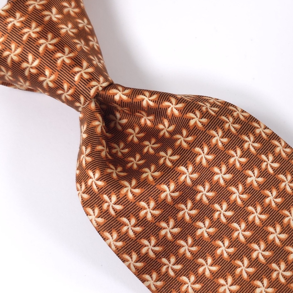 SCAPPINO Floral Pattern 100% Silk Tie Imported from Italy, Terracotta & Orange.